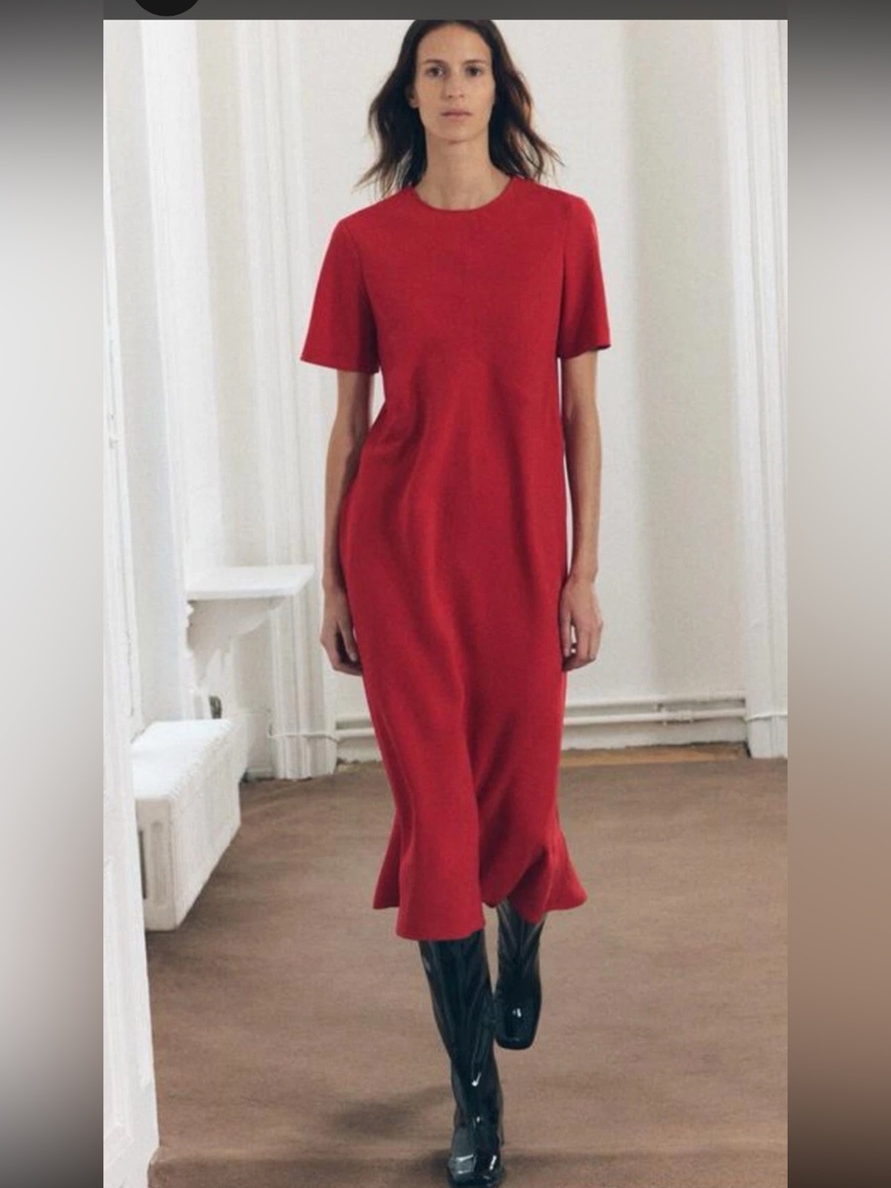 Zara Red Midi Dress with Short Sleeves